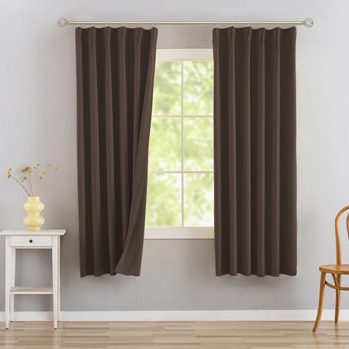 DONREN Brown Pinch Pleated Blackout Curtains with Hooks - 72 inch