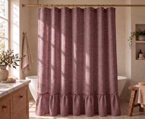 Ruffle Linen Shower Curtain 72x84, Linen Blend with Gathered Flounce