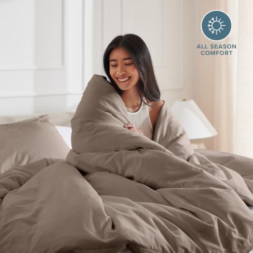 Bare Home Duvet Cover Set 1800 Ultra-Soft (Queen, Taupe)