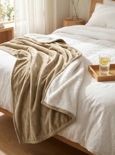 Utopia Bedding Reversible Plush Sherpa Blanket King Size Camel, 90x102