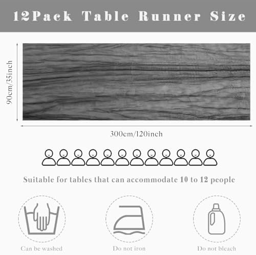 12 Pcs Gray 35 x 120 Inches Long Cheesecloth Table Runner 10FT Runner