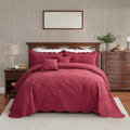 Oversized King Bedspreads 128x120, Stitched Paisley, Wine Red