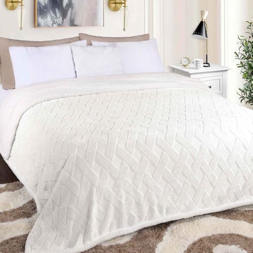 Reversible Soft Plush Cozy Jacquard Sherpa Fleece Throw Blanket King