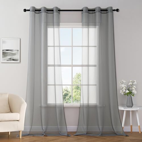 MIULEE Solid Color Sheer Curtains 96 Inches Long 2 Panels Set