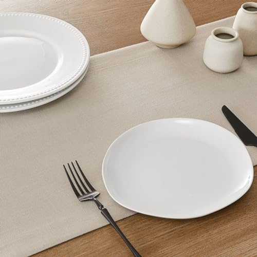 ZeeMart Linen Textured Border Table Runner, 14 x 90 Inch Natural