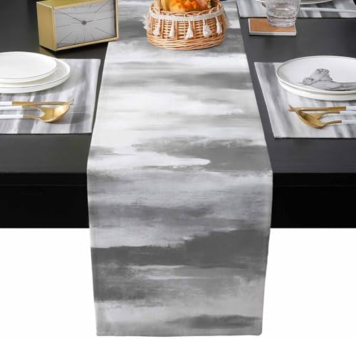 Gray White Table Mats Set of 4 With Table Runner 90 Inches