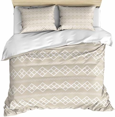 Beige Boho Bedding Duvet Cover Queen Size - 1 Quilt Cover 90x90 Inches