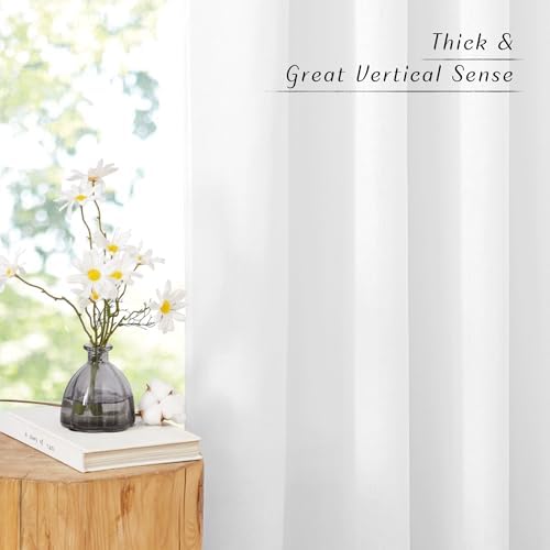 NICETOWN White Semi Sheer Curtains 96 inches Long, Rod Pocket & Back