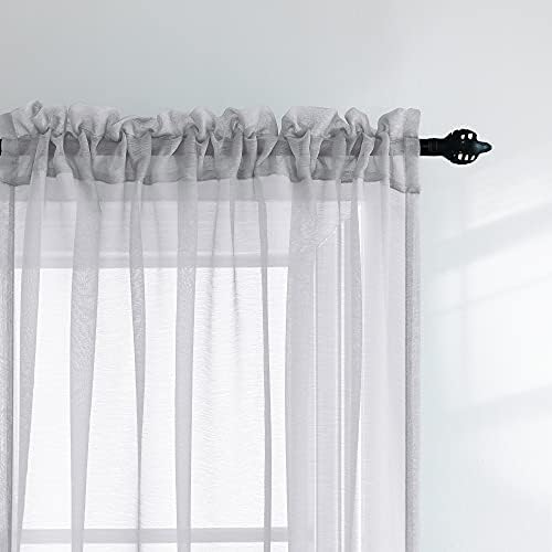 Grey Sheer Curtains 63 Inch Length for Bedroom 2 Panels Set Voile