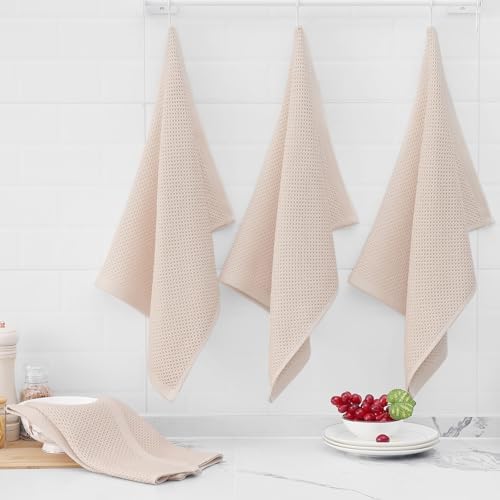 Homaxy 100% Cotton Oversized Waffle Weave Kitchen Towels 4-Pack, Beige
