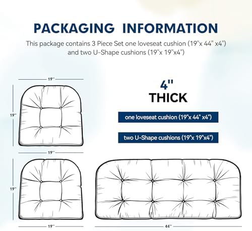Wicker Chair Cushions 3 Piece Set, Outdoor Loveseat Wicker Cushions