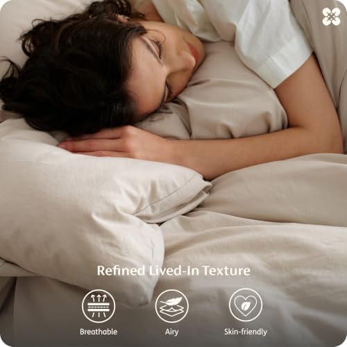 Bedsure PureWoven 100% Washed Cotton Duvet Cover King Size, Oatmeal