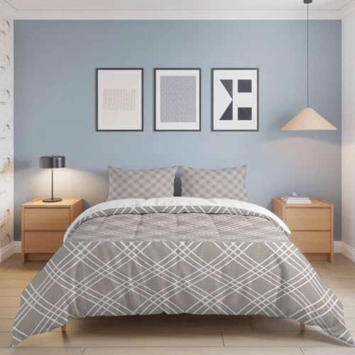 Taupe Grid Full Duvet Cover Set - 4 Pcs Comforter Cover Bedding Sets