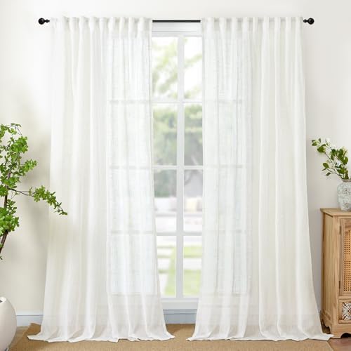 YoungsTex Extra Long Linen Semi Sheer Curtains 108 Inch Length - Ivory