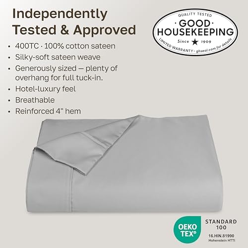 California Design Den Soft 100% Cotton Sateen Full Flat Sheet, Light