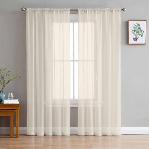 Sheer Curtains 108 Inches Long 2 Panels Set for Living Room, Cream
