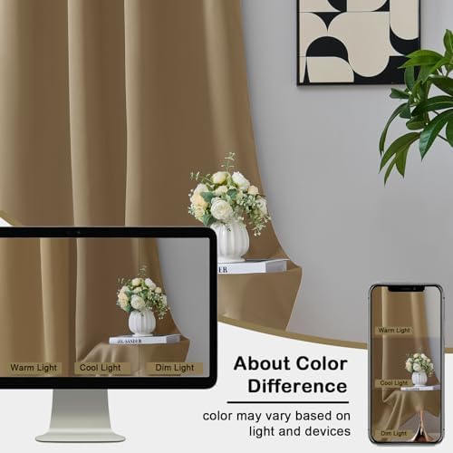 OVZME Taupe Blackout Curtains for Bedroom 84 Inch Length 2 Panels Set