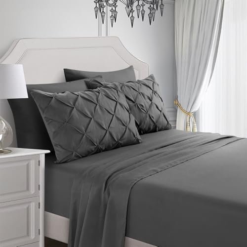 AiMay 6 PC Sheet Pillowcase Set Deep Pocket Double Brushed Microfiber