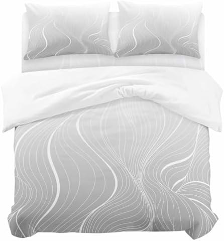 Grey Geometric Duvet Cover Set, Modern White Stripe Abstract