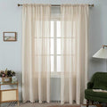 Beige Sheer Curtain 108 inch Long 2 Panels, Solid Color Rod Pocket