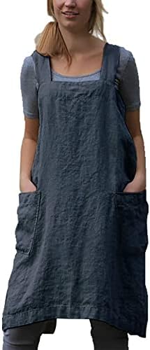 Cotton Linen Apron Cross Back Apron for Women with Pockets Pinafore