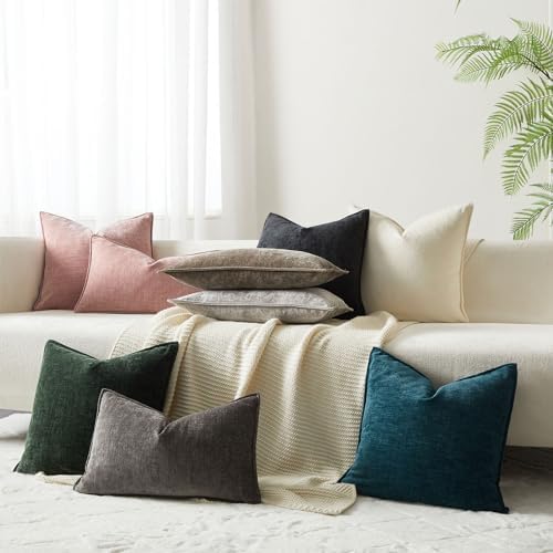 JUSPURBET Chenille Decorative Throw Pillow Covers 18x18 Set of 2,Black