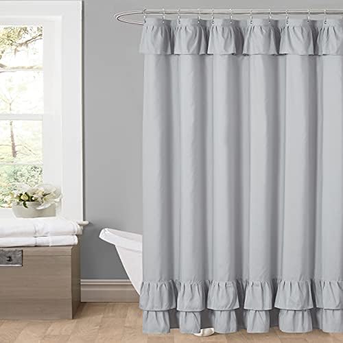 Light Grey Ruffle Shower Curtain Farmhouse Fabric Cloth Shower