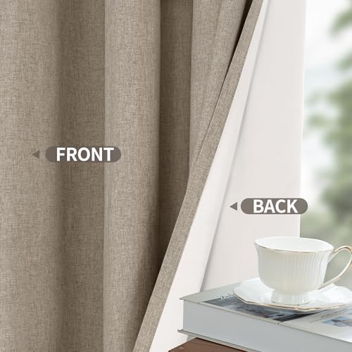 Taupe Tan Linen Blackout Curtains 84 Inches Long for Farmhouse Bedroom