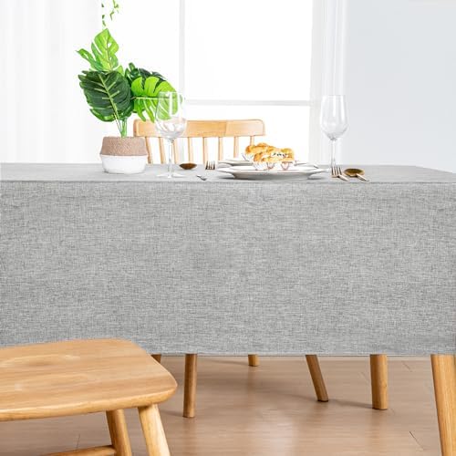 Hiasan 60 x 120 Inch Faux Linen Rectangle Tablecloth, Light Grey
