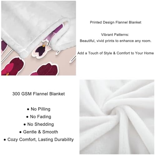 King Sherpa Fleece Blanket Bohemian Floral Minimalist Non-Shedding