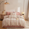VClife Classic Stripe Duvet Cover King Size, 100% Washed Cotton Linen