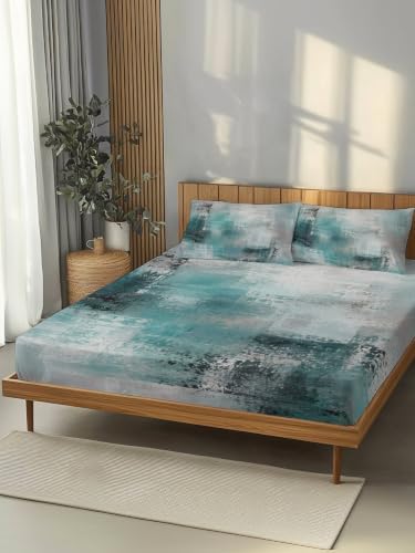 Fitted Sheets Elastic Deep Pocket Bed Sheet Twin XL Cyan Gray Graffiti