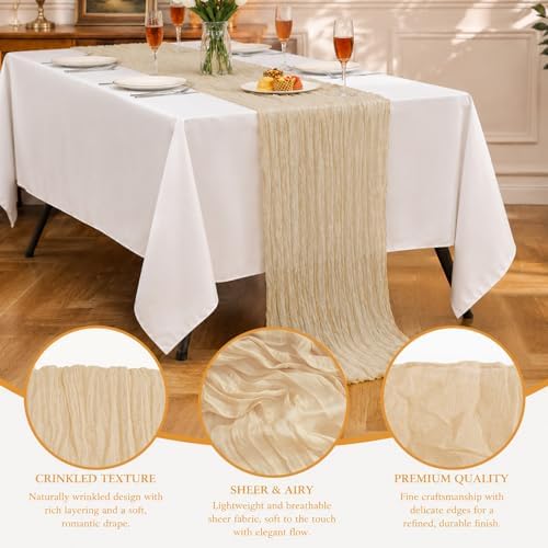 Beige Cheesecloth Table Runner 12 Pcs 20x120 Inch 10FT