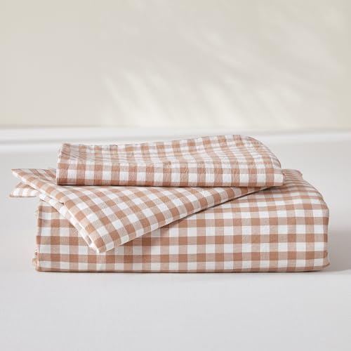 SAPHREAS Gingham Duvet Cover Set Queen Size, 100% Washed Cotton Linen