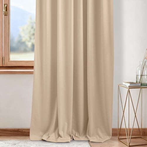 NICETOWN Beige Velvet Curtains 108 inch Long, 52" W x 108" L, 2 Panels