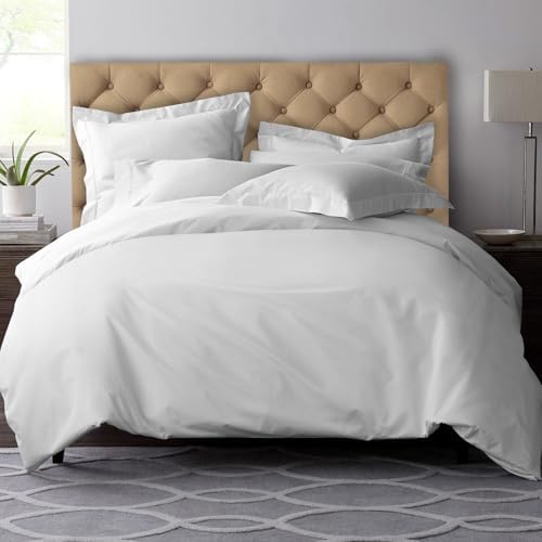Pizuna 100% Cotton Queen Duvet Cover Set 600 Thread Count, White