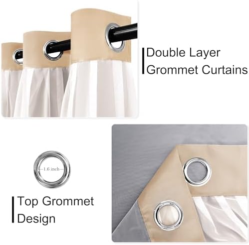 XWZO 100% Blackout Double Layer Curtains, Blackout Curtains with Sheer