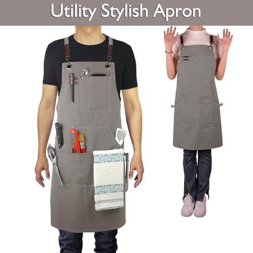 Kitchen Apron, Work Apron, Canvas Apron, Dark Gray