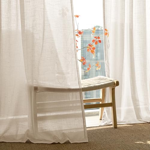 ANRODUO Extra Long Beige Semi Sheer Linen Curtains 108 inch Length 2