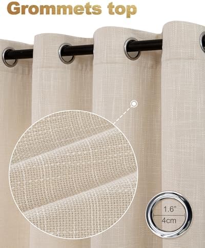 Natural Linen Window Curtain Panels with Grommets 52 inches Width