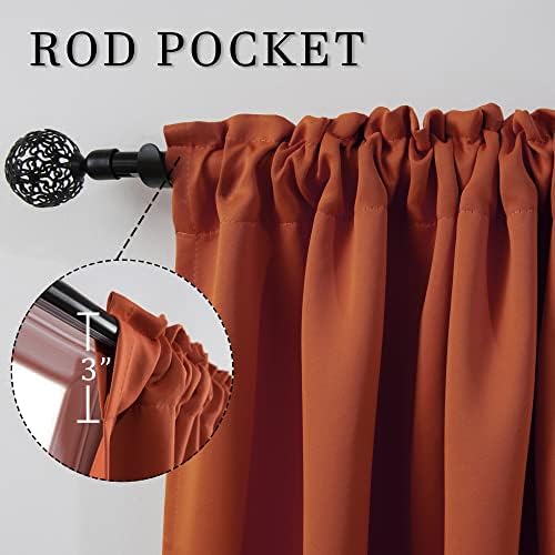 DUALIFE Rust Curtains for Living Room - 72 Inch Length Rod Pocket