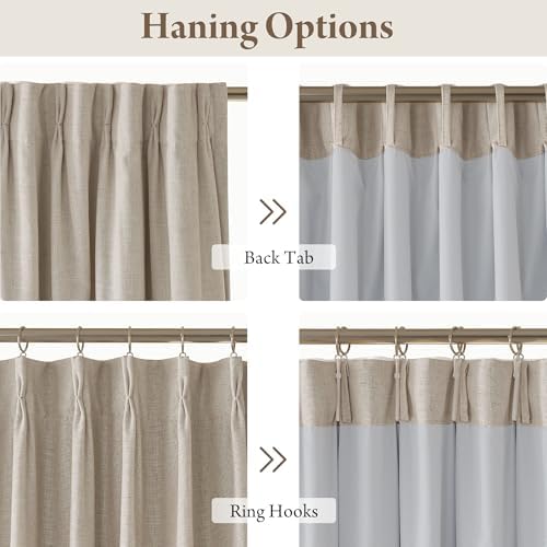 RYB HOME Linen Blackout Curtains 96 inches Long, 100% Blackout Noise