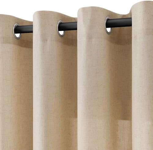 Nanspring Linen Curtains 96 Inches for Living Room Grommet Taupe