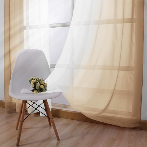 DWCN Taupe Ombre Sheer Curtains - 84 inches Long Faux Linen Gradient