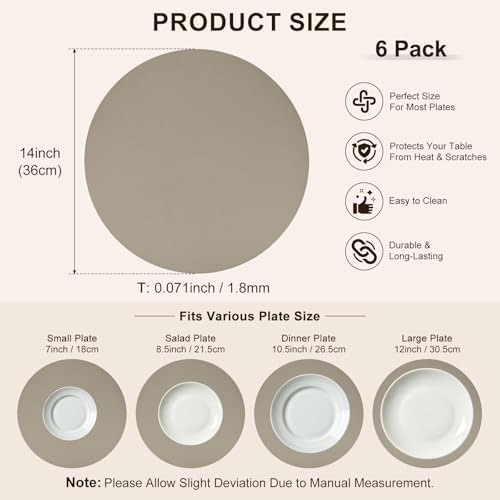M METERXITY Round Placemats Set of 6, 14 Inch PVC Leather Place Mats