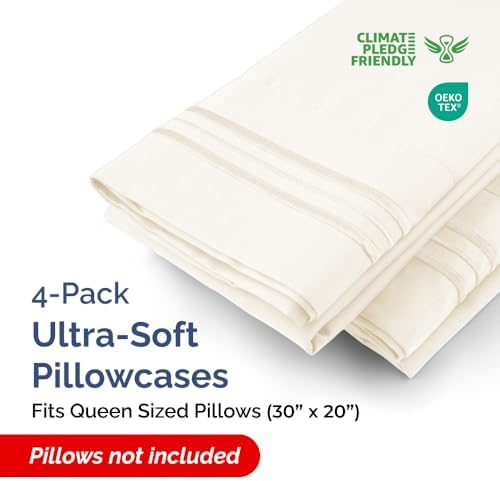 Queen Pillow Cases Set of 4 - Ultra Soft Pillowcase Covers - Off White
