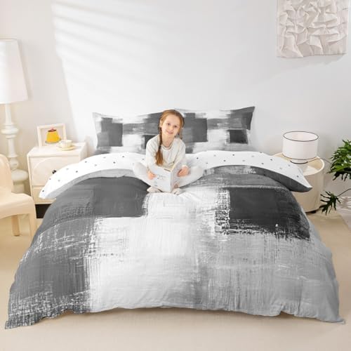 jejeloiu Grey Abstract Duvet Cover Queen Size Modern Art Bedding Set