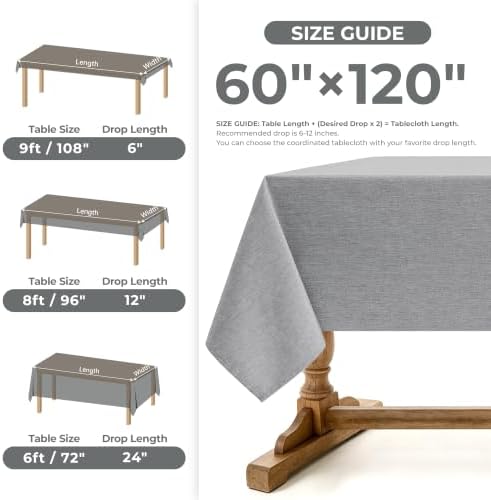 Decorelia Faux Linen Tablecloth for Dining Room, 60 x 120 Inch