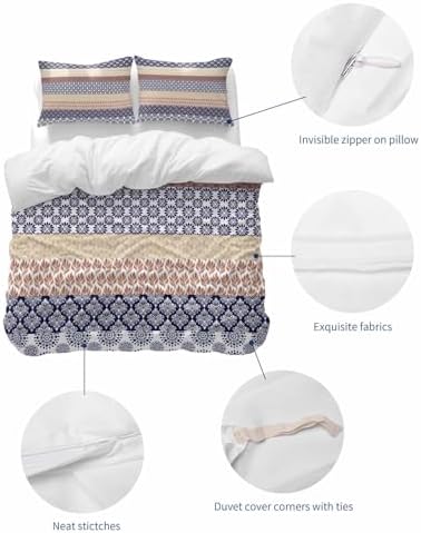 LooPoP Duvet Cover Set Queen Size Khaki Bohemian Comforter Sets
