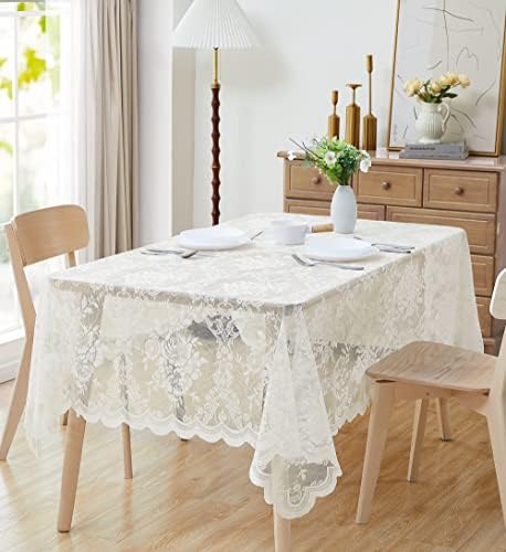 LinenZone 60 x 104 Oblong Ivory Lace Tablecloth.